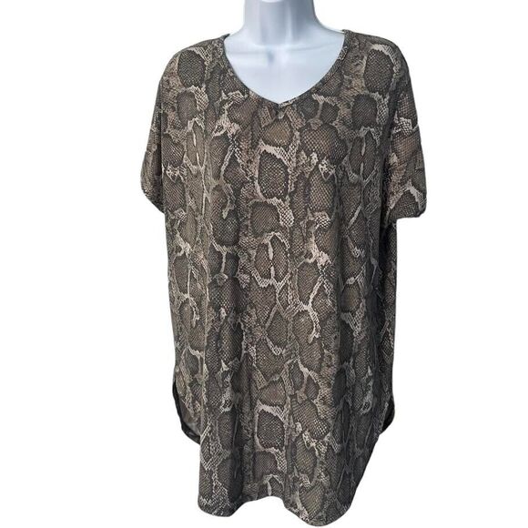 Bombom Women's Short Sleeve Snakeskin Print Shirt Top Blouse V-Neck Size… - Picture 1 of 13